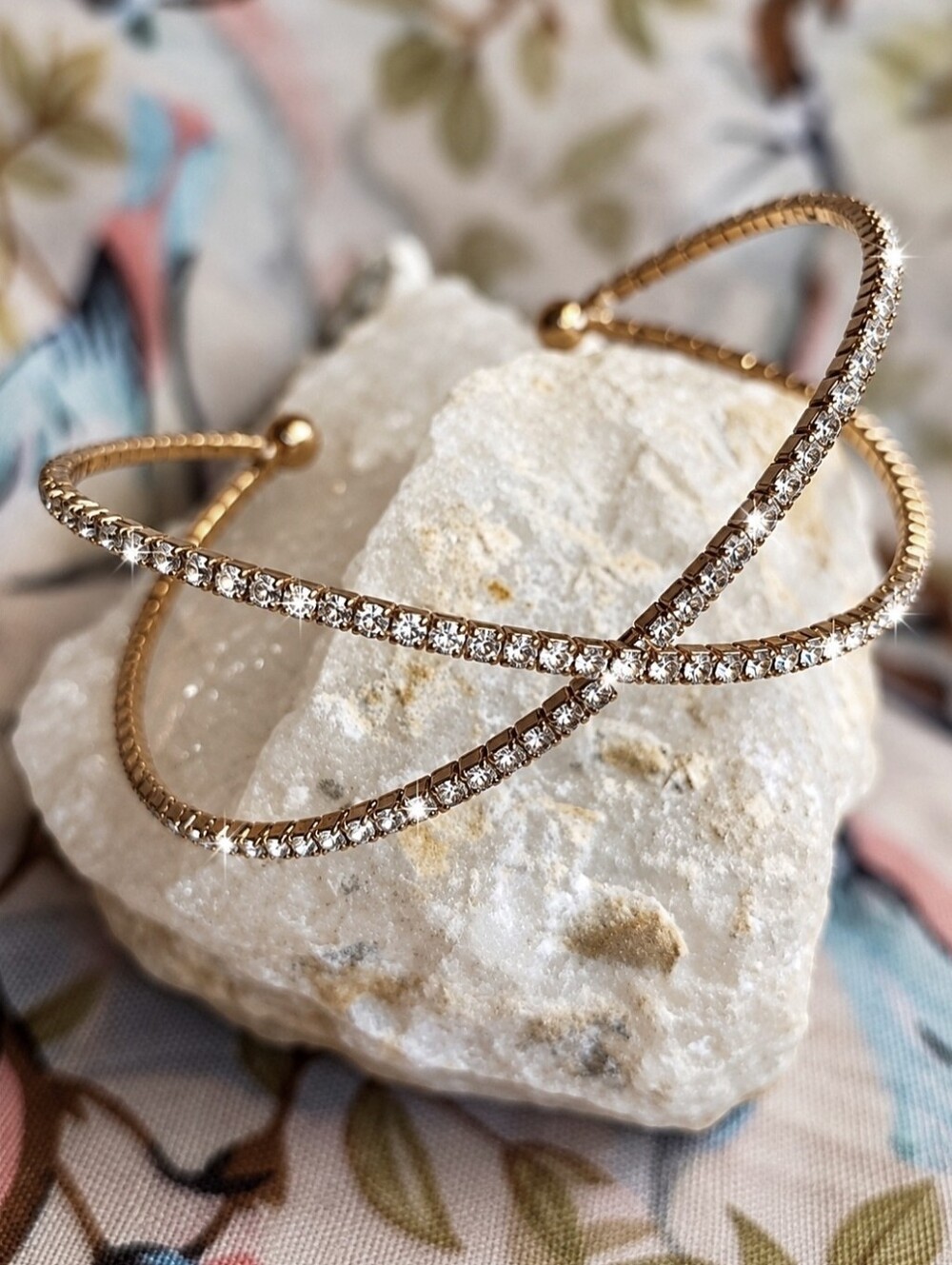 CrissCross Criss Cross Prong Set Gold Tone X Style Rhinestone Bracelet NWT
